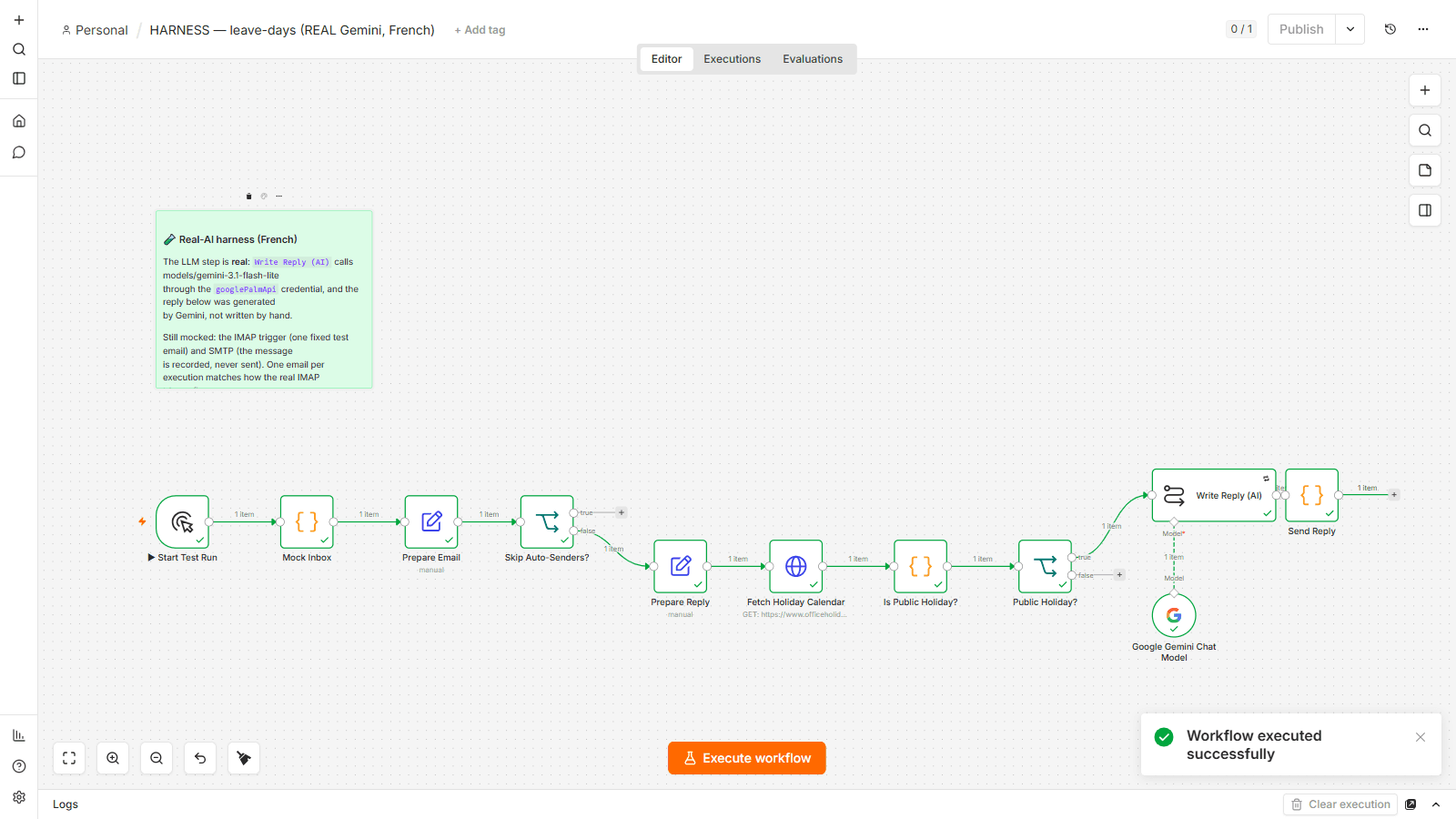 Gemini LLM node output