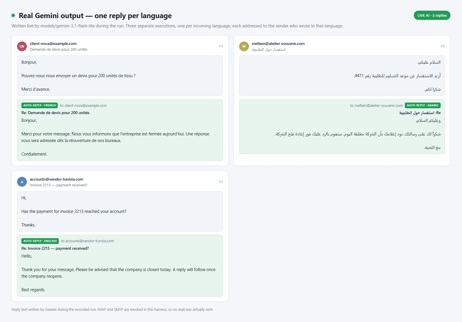 Mailbox with AI reply sent
