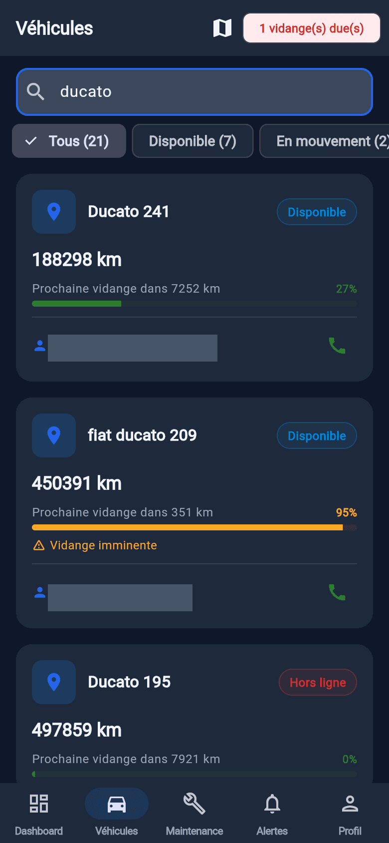 Vehicles list