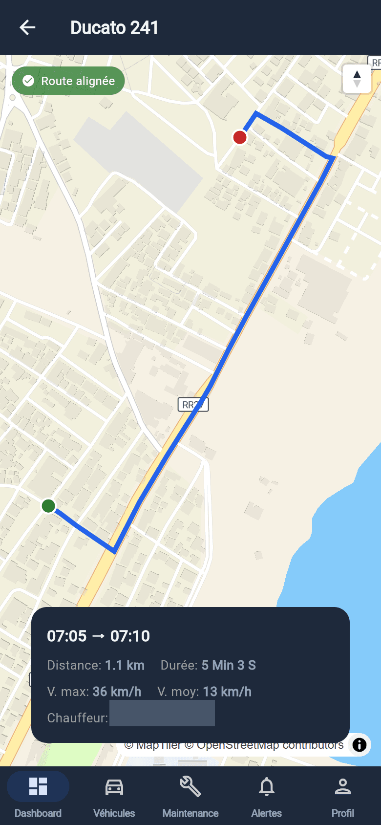 Trip map with speed analysis