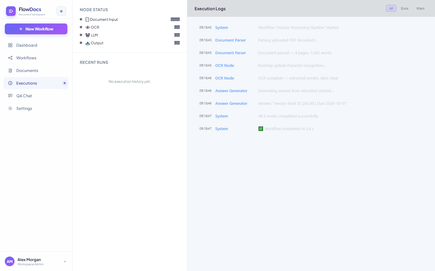 Workflow execution logs